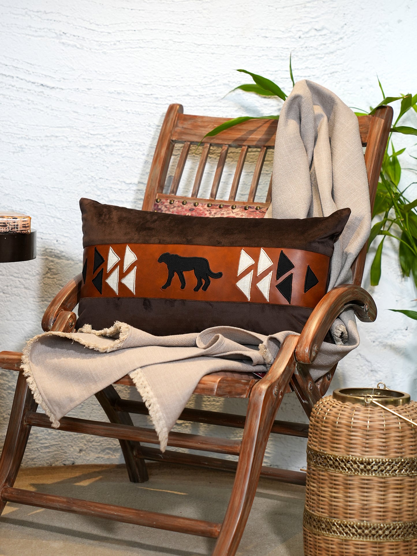 Brown Animal Applique | 12 x 22 inch Decorative Cushion Cover