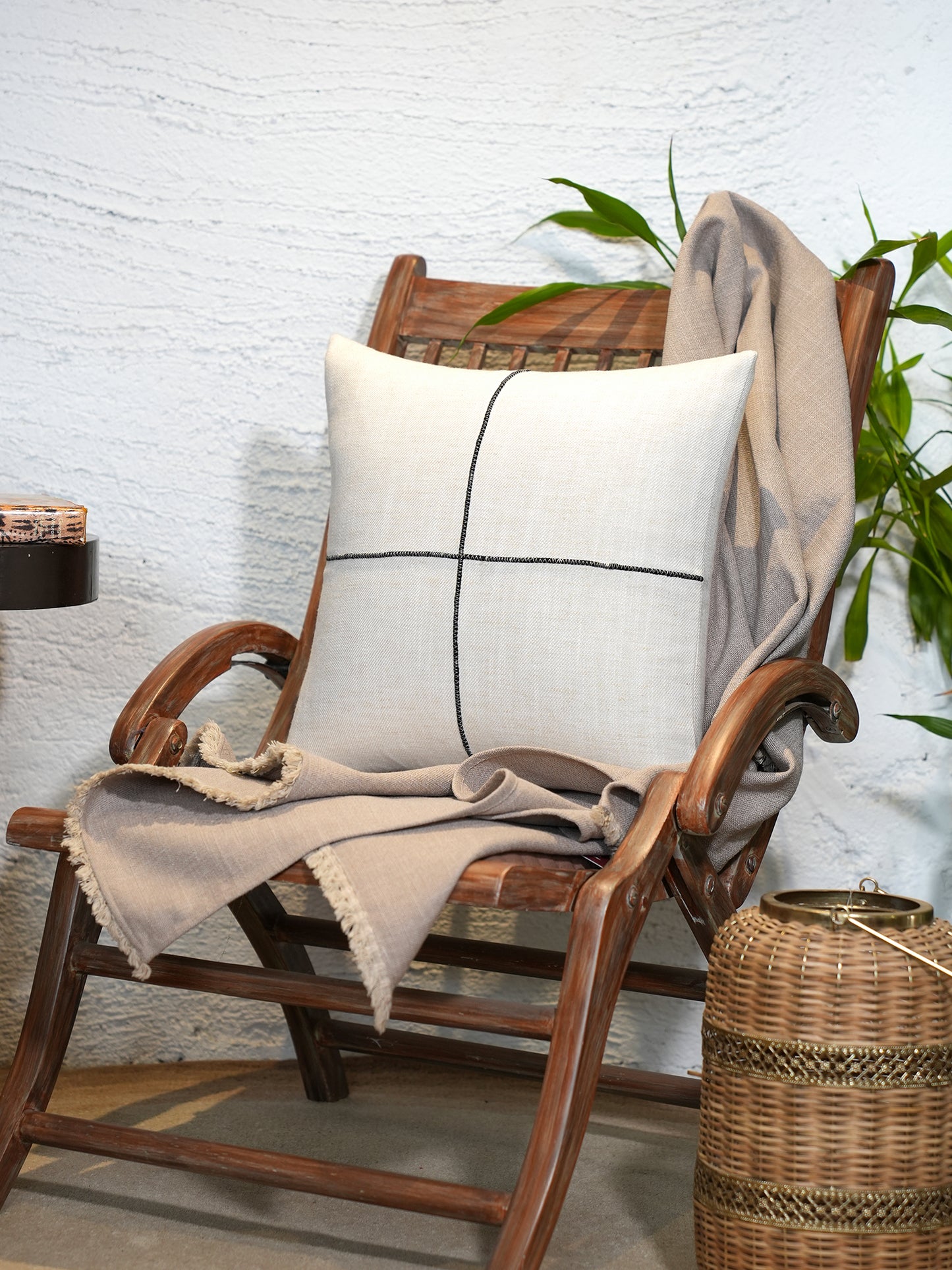Off White Embroidered 16 x 16 inch | Square Decorative Cushion Cover