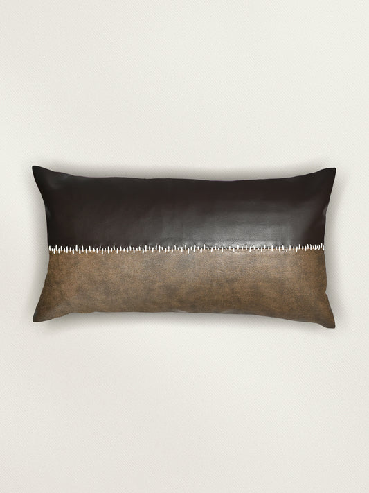 Brown Hand Embroidered | 12 x 22 inch Leather Cushion Cover