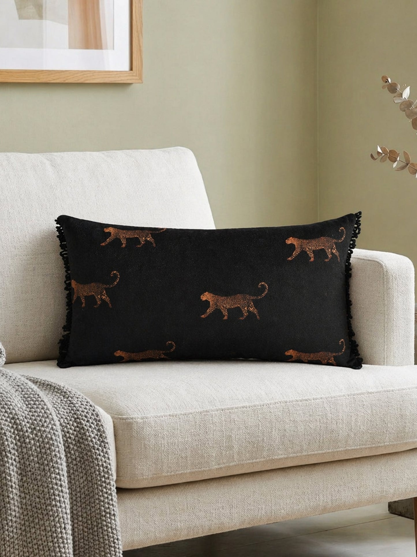 Animal Printed 12 x 22 inch | Fringe Edges | Velvet Cushion Cover