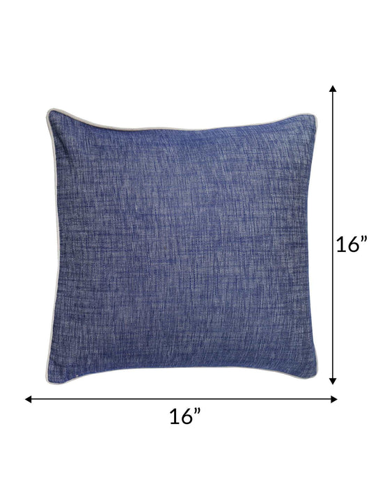Cushion Cover for Sofa, Bed Cotton Blend with Cord Piping | Blue - 16x16in(40x40cm) (Pack of 1)