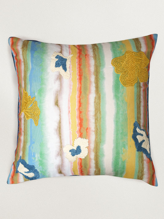Abstract Leaf Embroidered Reversible |16 x 16 inch | Spring Summer Cushion Cover