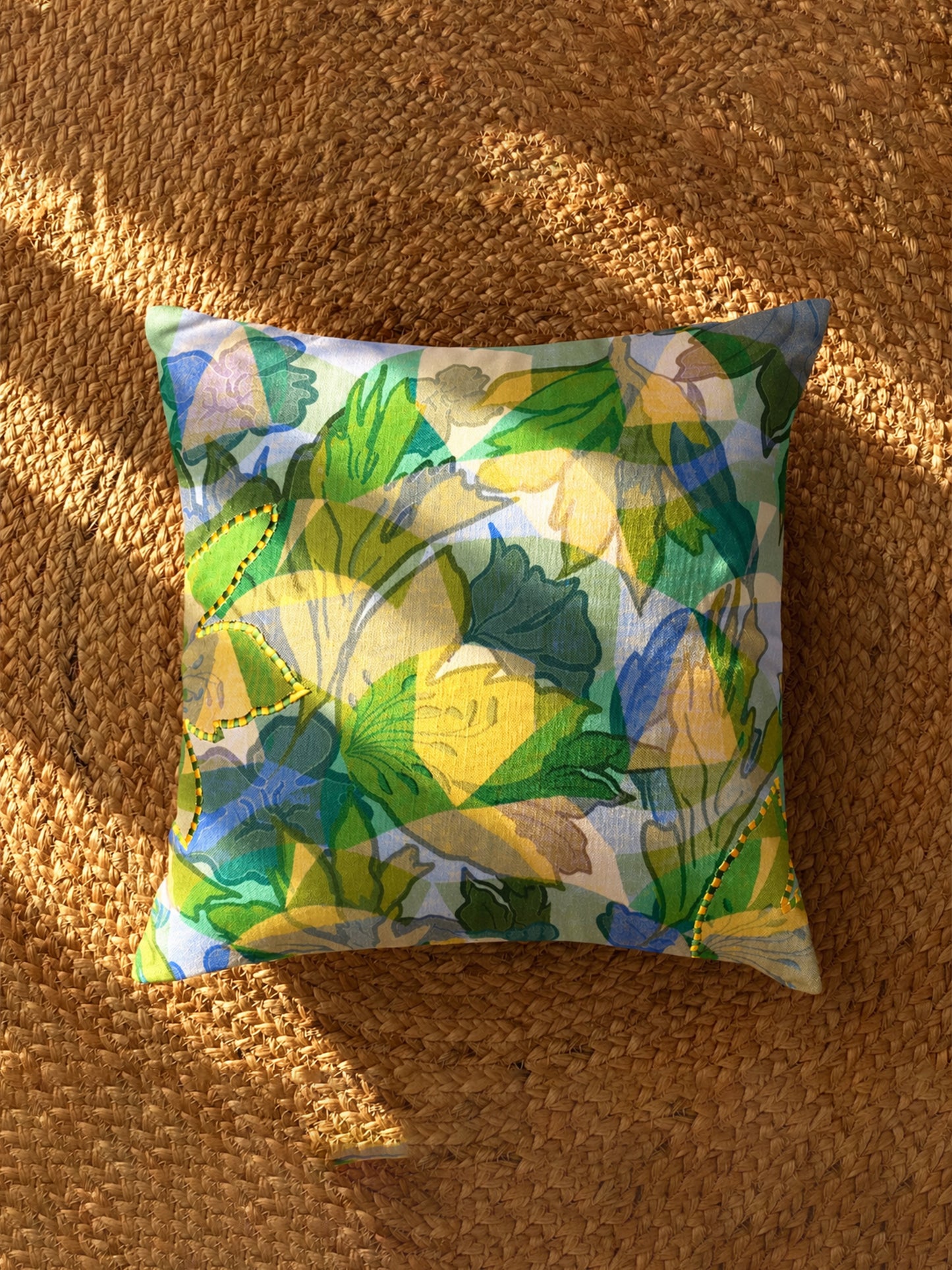 Striped & Floral Reversible | 16 x 16 inch | Spring Summer Cushion Cover