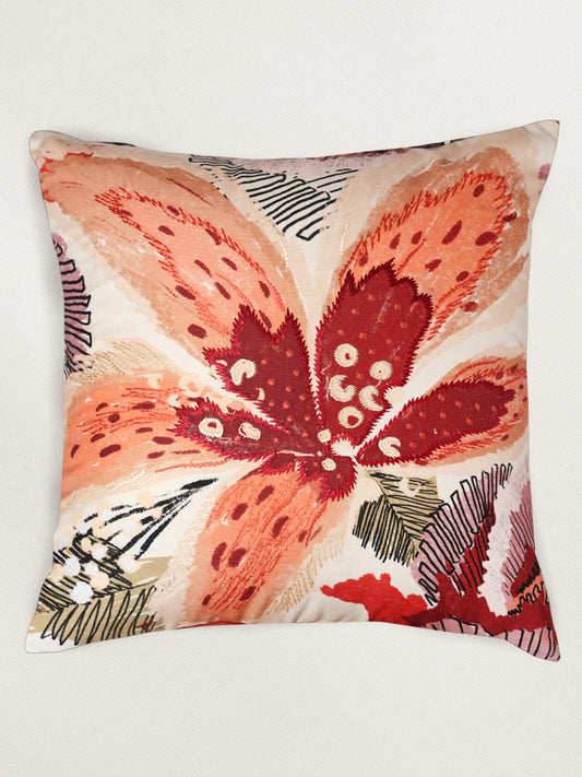 Floral Embroidered and Printed Reversible | 16 x 16 inch | Spring Summer Cushion Cover