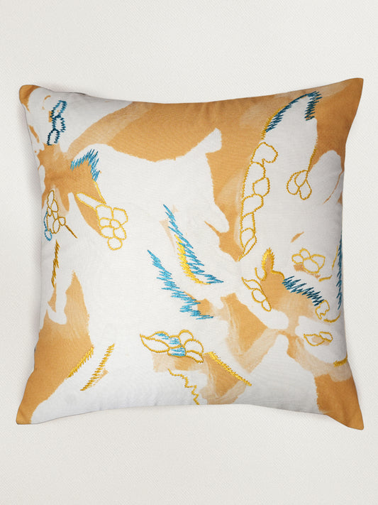 Blue Leaf Printed & Embroidered Reversible |16 x 16 inch| Spring Summer Cushion Cover