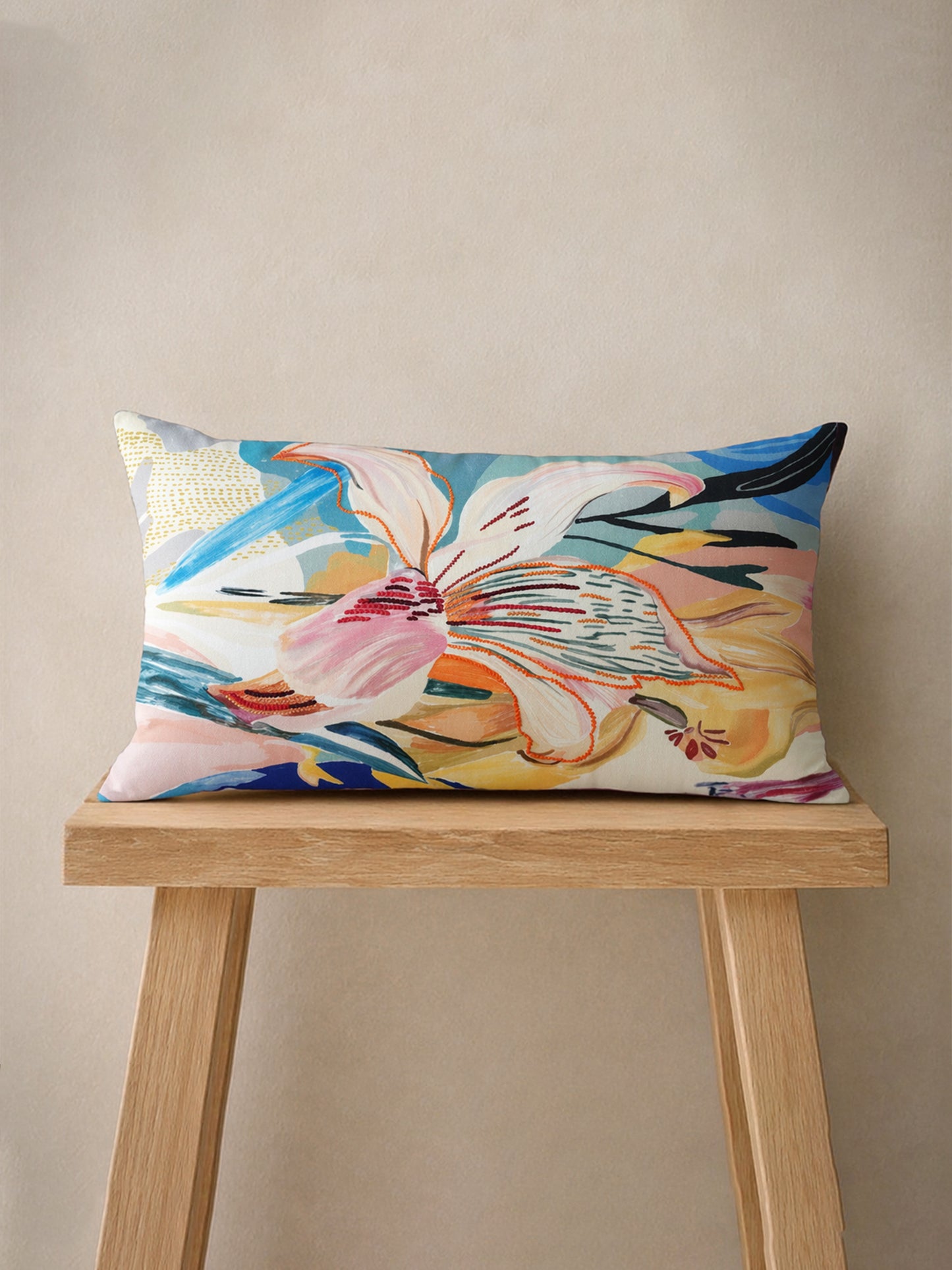 Floral Embroidered Reversible | 12 x 22 inch | Spring Summer Cushion Cover