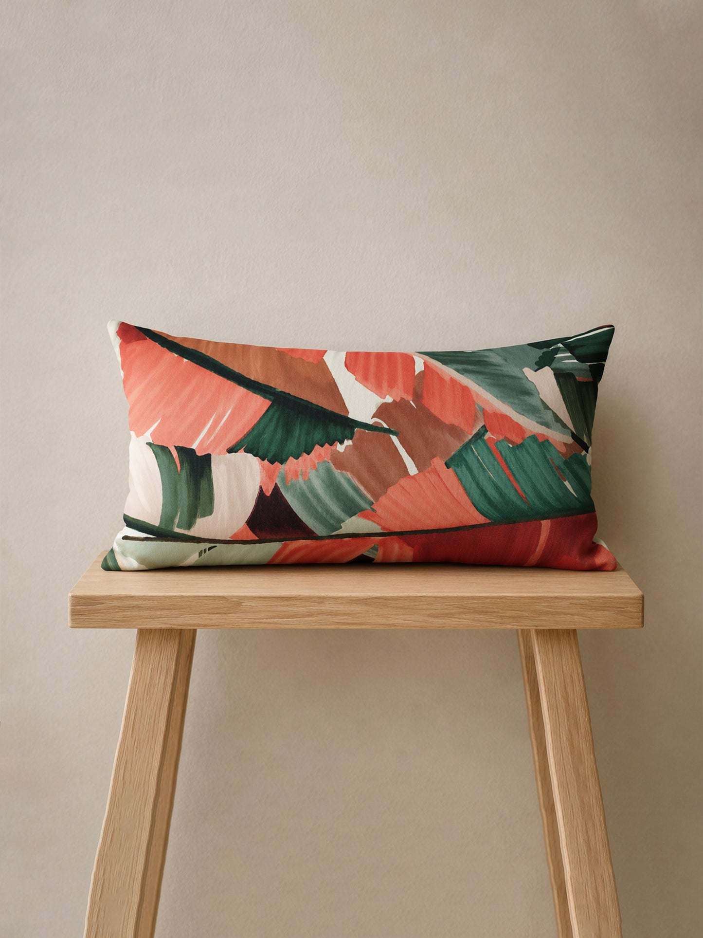 Leaf Printed Red & Green | 12 x 22 inch | Spring Summer Cushion Cover