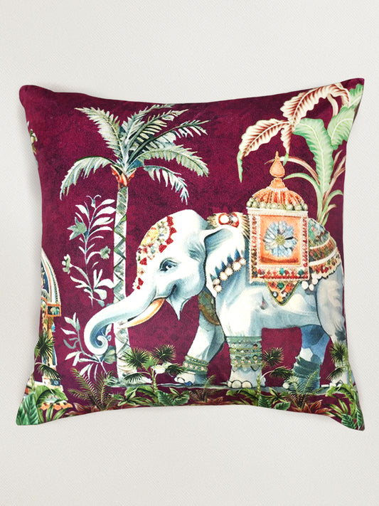 Motif Embroidered & Printed 16 x 16 inch | Velvet Cushion Cover
