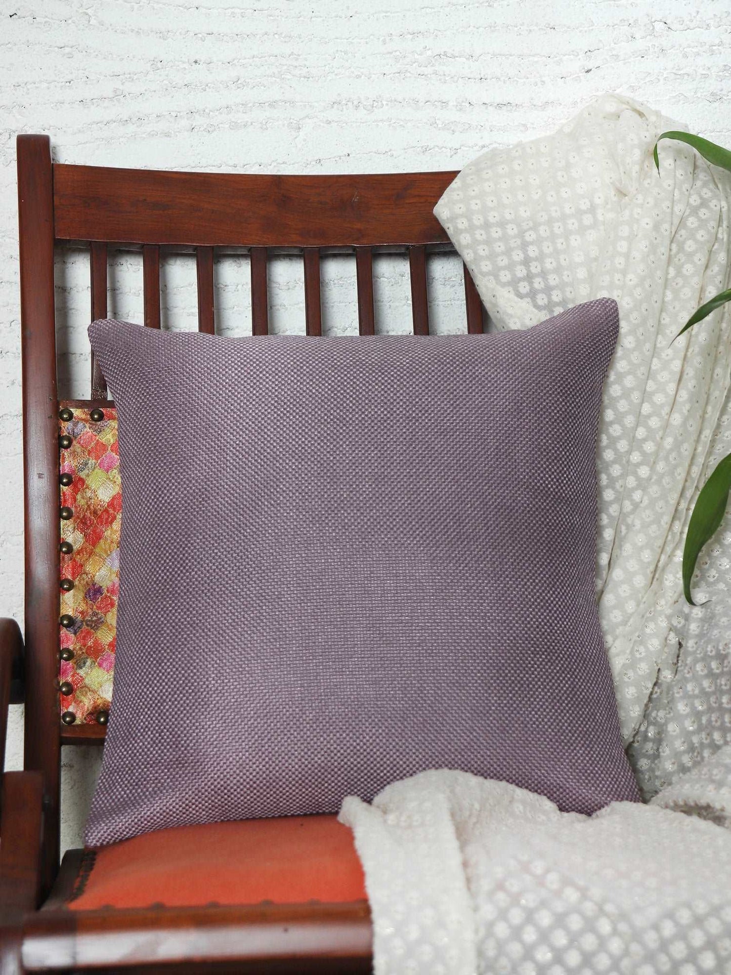 Cushion Cover for Sofa, Bed Cotton Blend |Self Textured | Lilac - 16x16in (40x40cm) (Pack of 1)