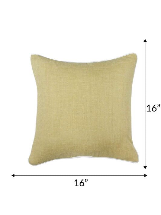 Cushion Cover for Sofa, Bed Cotton Blend with Cord Piping | Yellow - 16x16in(40x40cm) (Pack of 1)