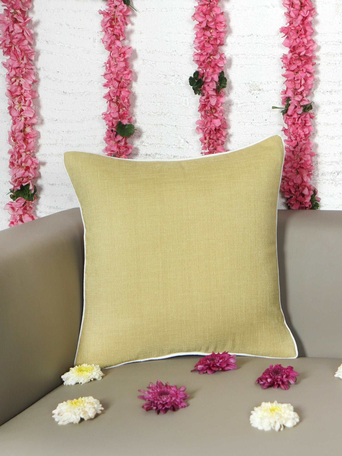 Cushion Cover for Sofa, Bed Cotton Blend with Cord Piping | Yellow - 16x16in(40x40cm) (Pack of 1)