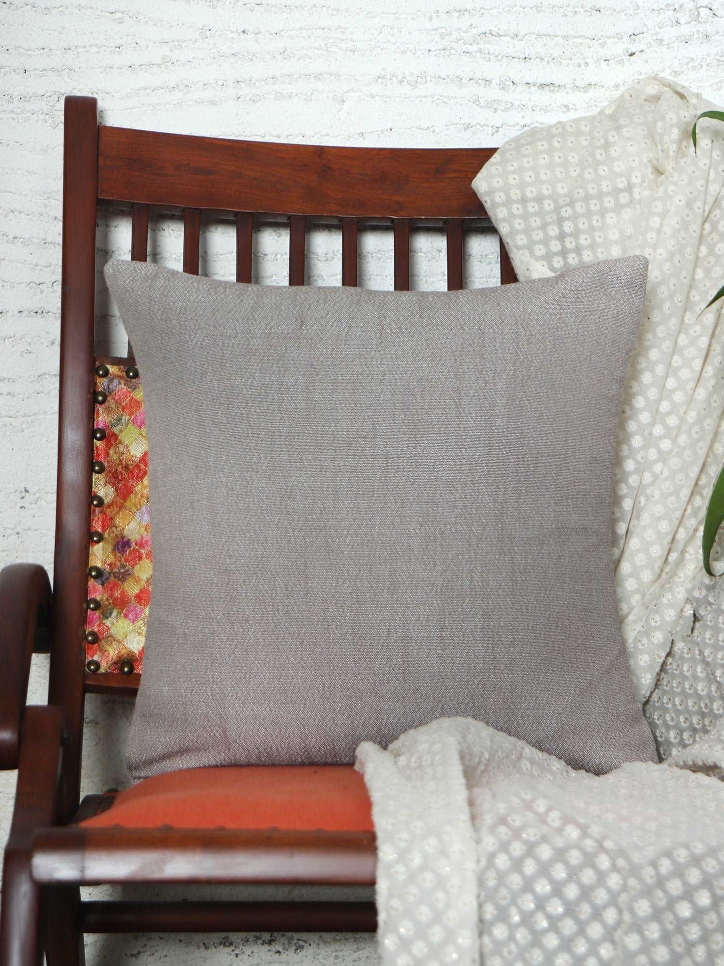 Cushion Cover for Sofa, Bed Cotton Blend with Self Textured | Brown - 16x16in(40x40cm) (Pack of 1)