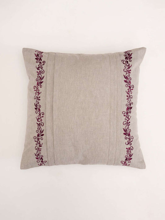 Cushion Cover Cotton Blend Side Pleatingwith Embroidery Grey - 16" X 16"