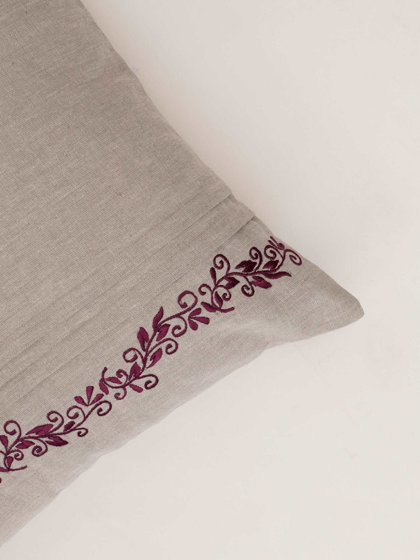 Cushion Cover Cotton Blend Side Pleatingwith Embroidery Grey - 16" X 16"