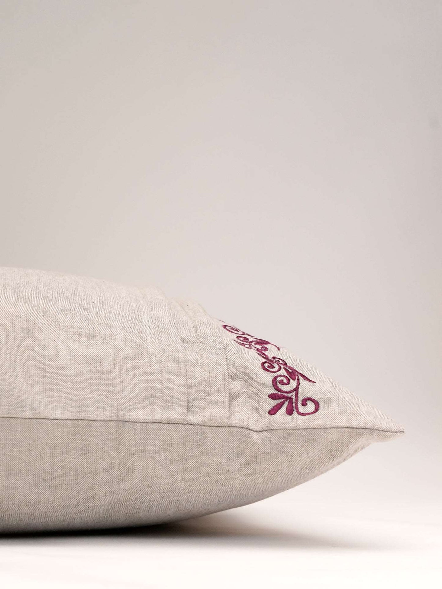 Cushion Cover Cotton Blend Side Pleatingwith Embroidery Grey - 16" X 16"