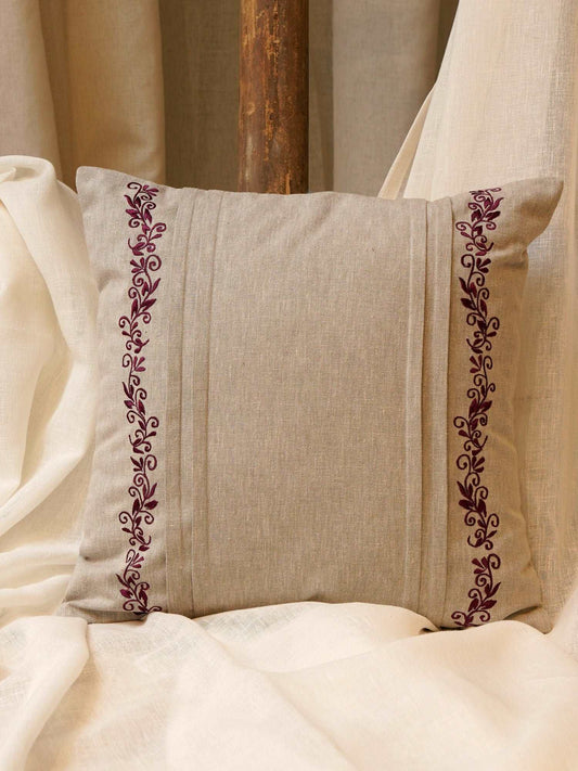 Cushion Cover Cotton Blend Side Pleatingwith Embroidery Grey - 16" X 16"