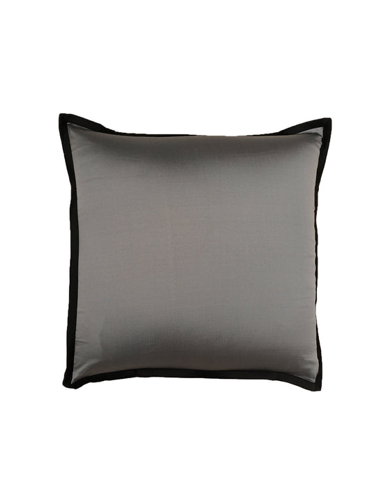 Flat Border Piping Polyester Cushion Cover | 16 Inch x 16 Inch | Grey & Black