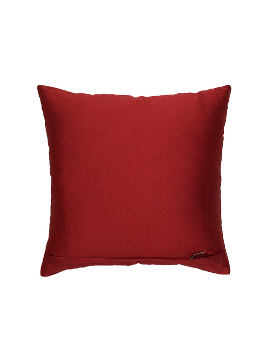 Embroidered Golden Motif | Classy Red Cushion Cover | Standard 16 Inch x 16 Inch | Durable Polyester Fabric