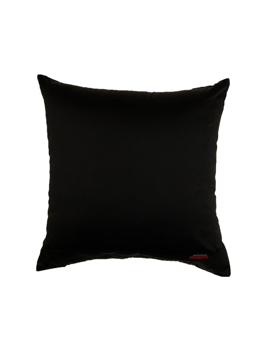 Embroidered Silver Motif | Pitch Black Cushion Cover | Standard 16 Inch x 16 Inch | Durable Polyester Fabric