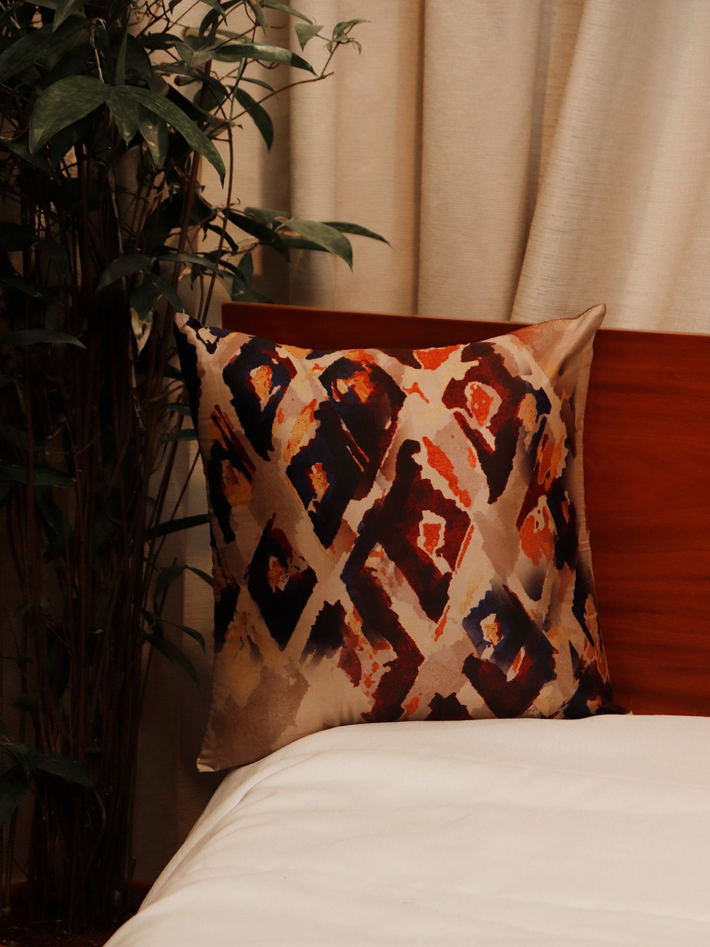 Cushion Covers Set Of 3 Polycanvas Printed Abstract Design Multi- 16" X 16"