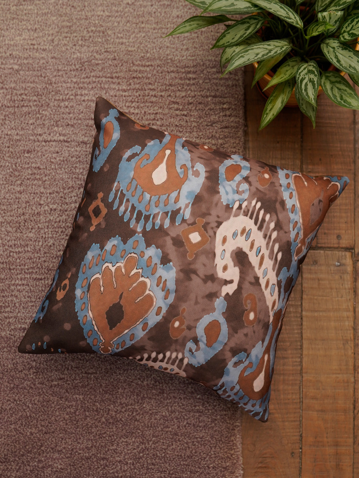 Cushion Covers Set Of 3 Polycanvas Printed Earthy tone modern Ikat Mult - 16" X 16"
