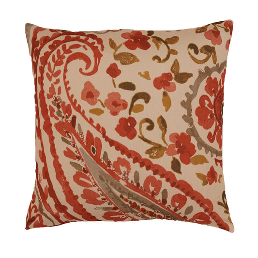 Cushion Cover Poly-Canvas Paisley Printed Red | 16" X 16" Inch