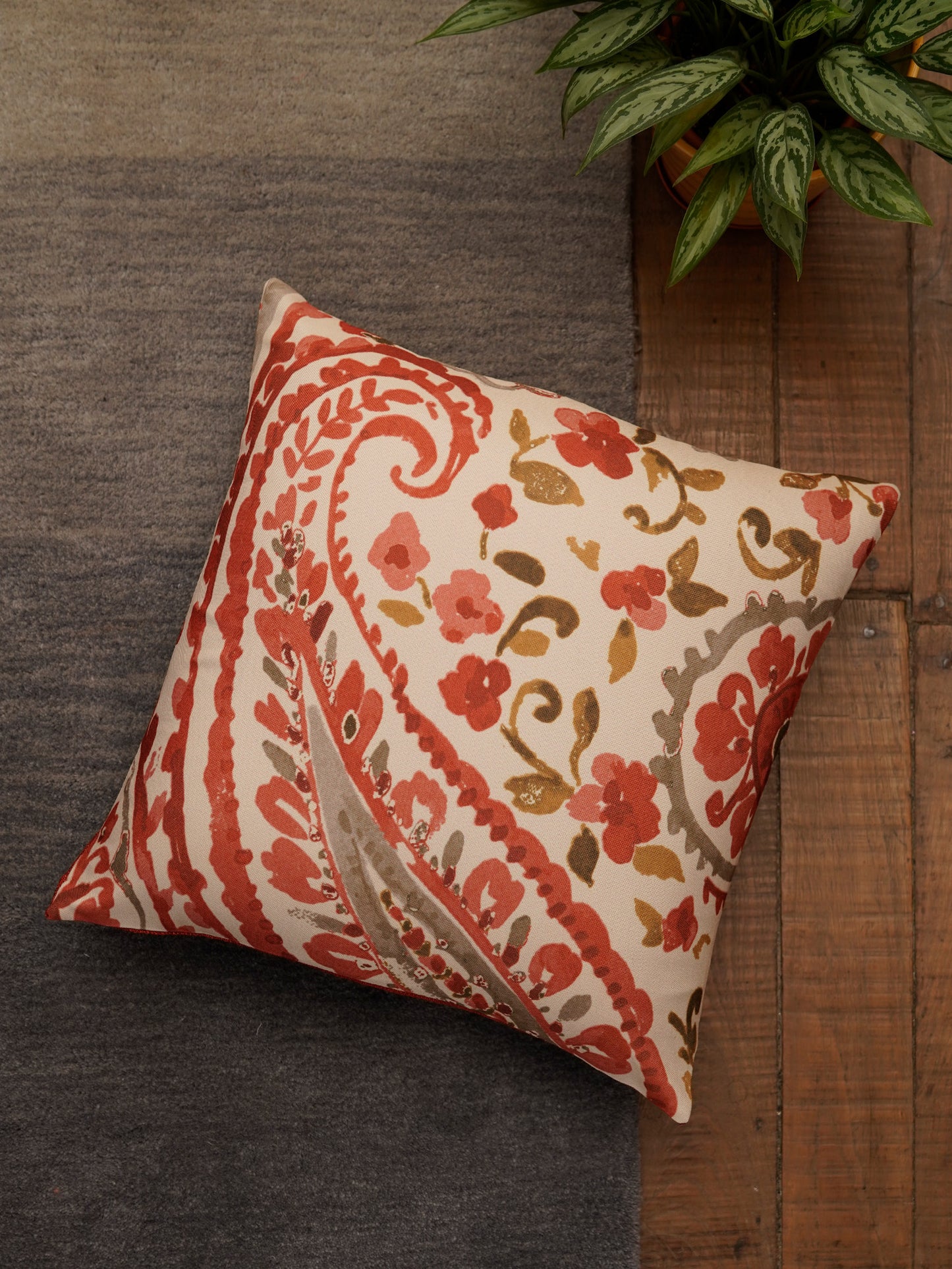 Cushion Covers Set of 3 Polycanvas Printed Paisley Multi- 16" X 16"