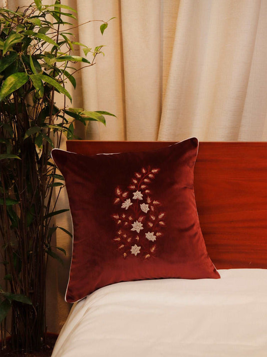 Cushion Cover Embroidered Flower Velvet Multi - 16"x16"