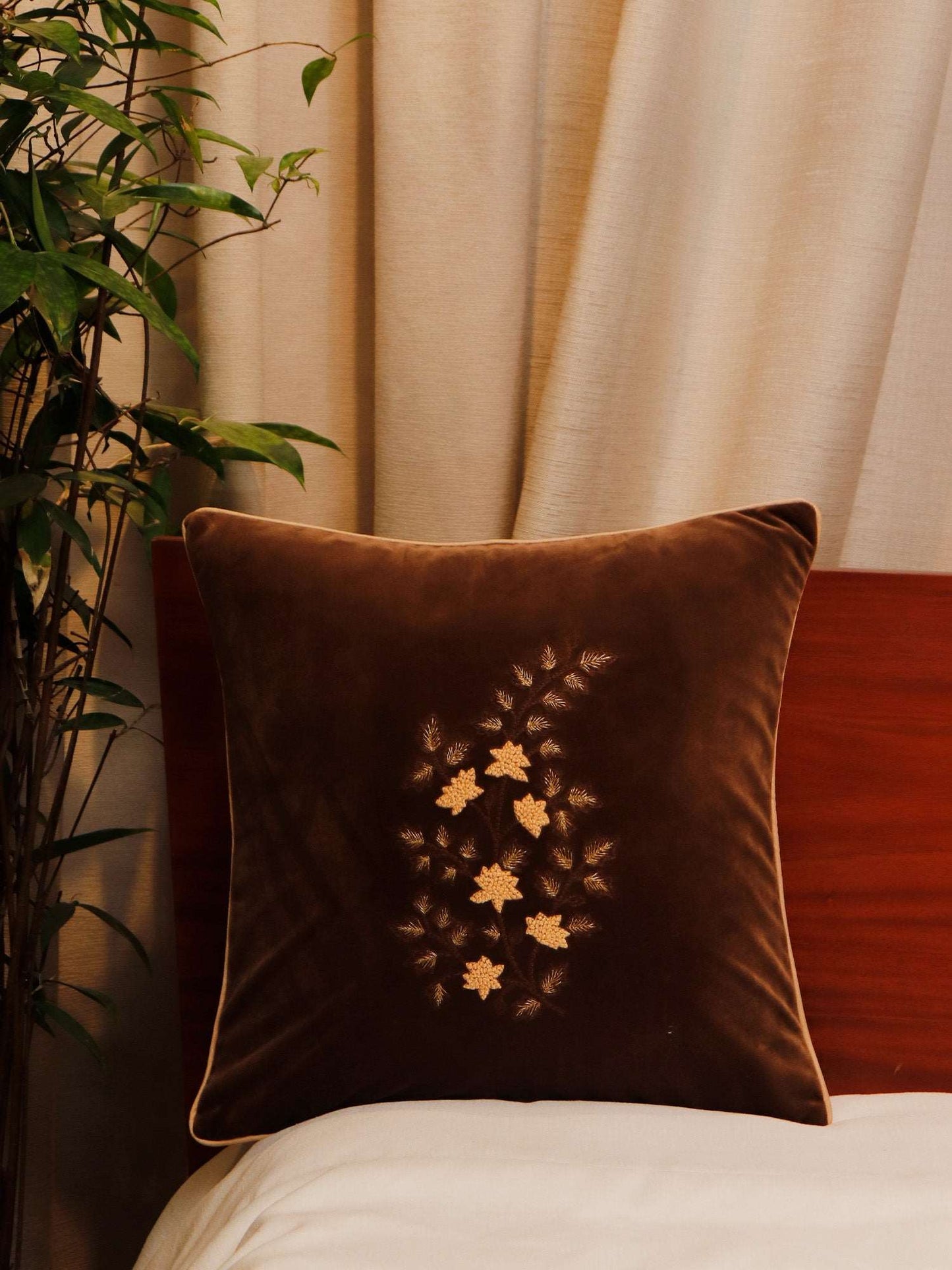 Cushion Cover Embroidered Flower Velvet Multi - 16"x16"