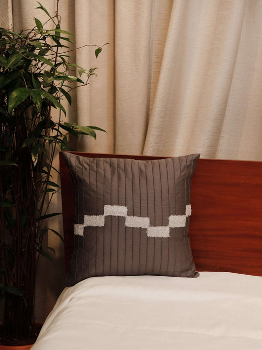 Cushion Cover 100% Cotton 520TC Pintuck with Embroidery Dark Grey - 16X16