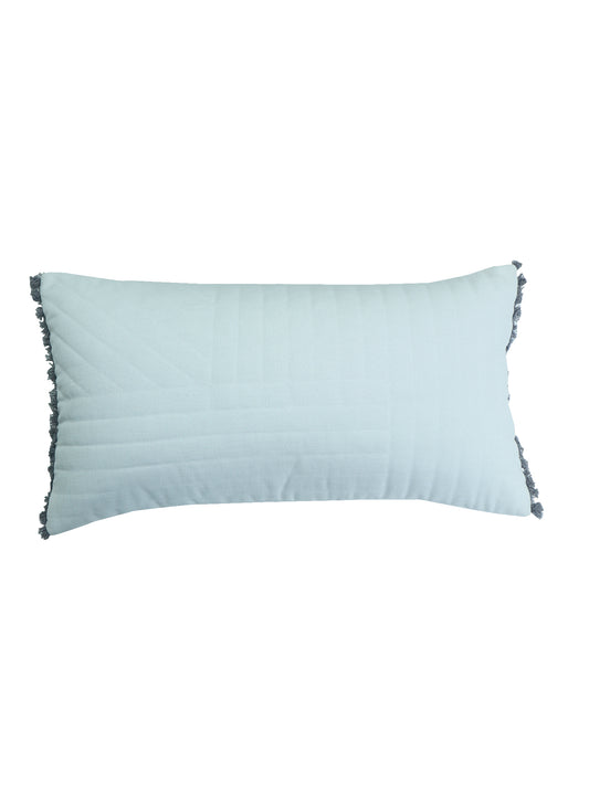 Quilted Cotton Lumbar Cushion Cover – 12" x 22" – White with Fringed Trim