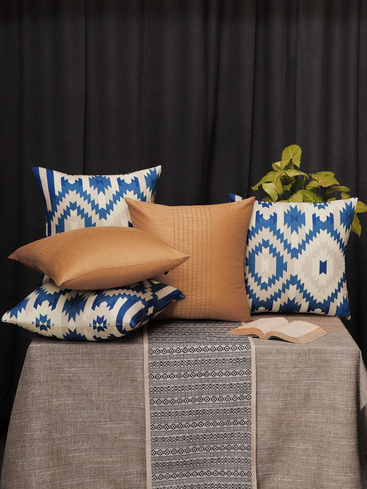 Co-ordinated Cushion Covers Set Of 5 Polycotton and 100% Polyster Printed, Embroidered Multi- 16X16