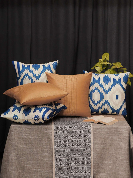 Co-ordinated Cushion Covers Set Of 5 Polycotton and 100% Polyster Printed, Embroidered Multi- 16X16