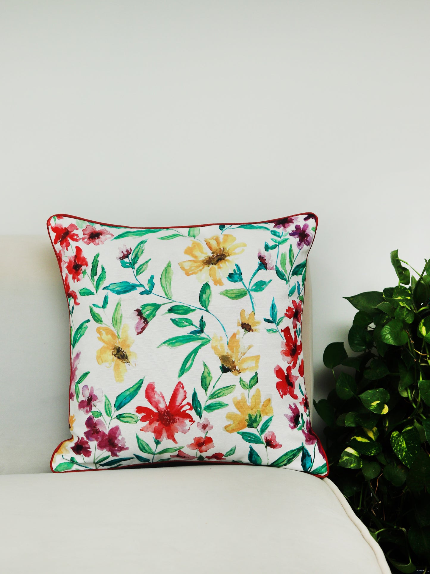 Cushion Cover Floral Design Poly-Canvas | Solid Colors Digital print | 16"X16" Inch