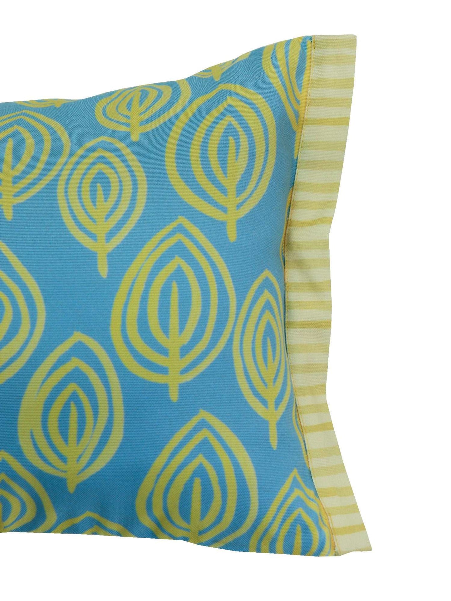 Cushion Cover Poly Canvas Digital print With Frayed Edges Blue Yellow - 12"X22"