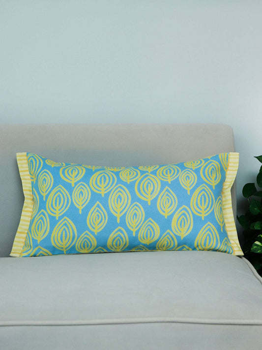 Cushion Cover Poly Canvas Digital print With Frayed Edges Blue Yellow - 12"X22"