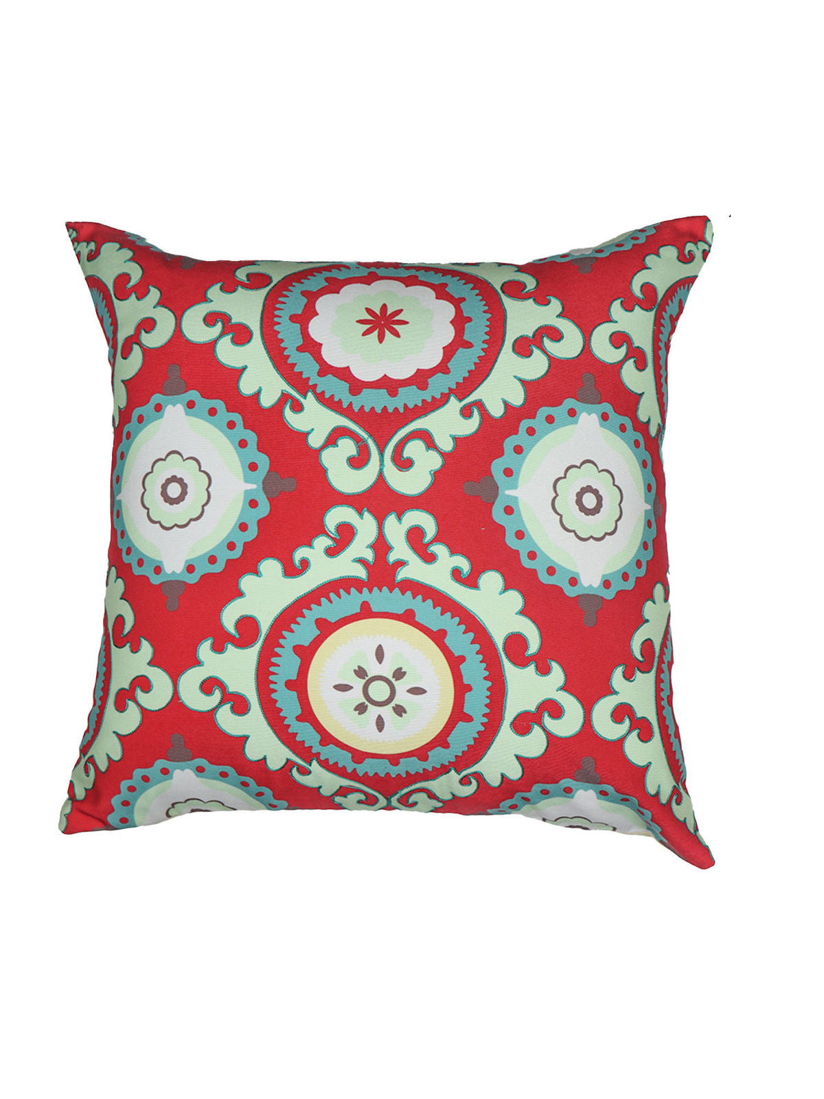 Cushion Cover with Embroidery Highlights on Motif Print - Polycanvas | Red - 20x20in