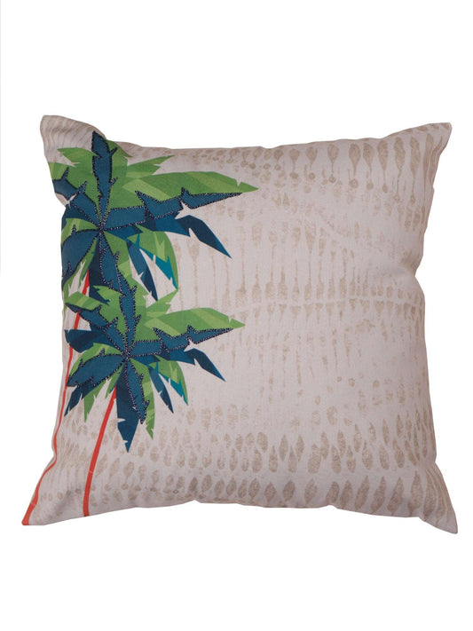 Cushion Cover Poly Canvas Digital Print with Chain Stitch Embroidery Multi - 16" x 16"