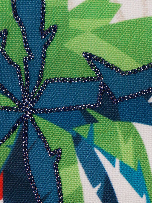 Cushion Cover Poly Canvas Digital Print with Chain Stitch Embroidery Multi - 16" x 16"