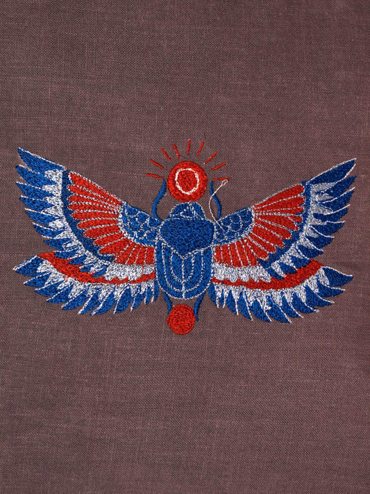 Cushion Cover Egyptian Scarab Poly Canvas Digital Print with Machine Embroidery Grey - 12" x 12"