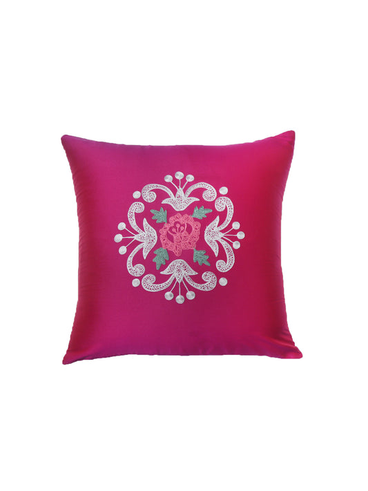 Cushion Cover for Sofa, Bed Polyester Floral Embroidery | Pink - 16x16in(40x40cm) (Pack of 1)