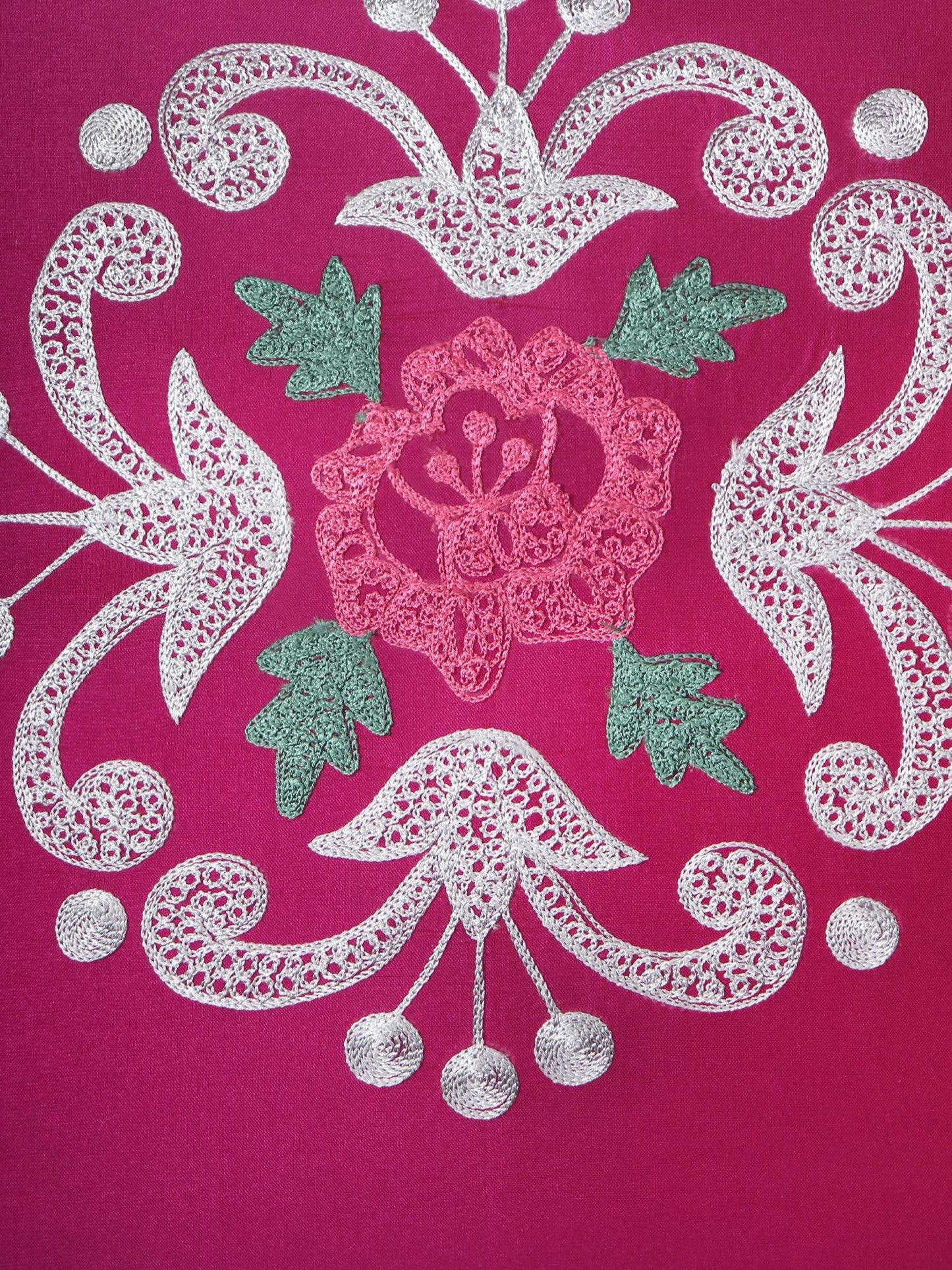 Cushion Cover for Sofa, Bed Polyester Floral Embroidery | Pink - 16x16in(40x40cm) (Pack of 1)