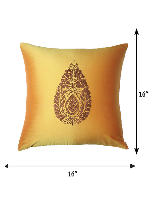 Cushion Cover for Sofa, Bed Polyester Motif Embroidery | Yellow - 16x16in(40x40cm) (Pack of 1)
