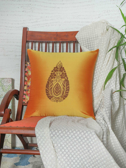 Cushion Cover for Sofa, Bed Polyester Motif Embroidery | Yellow - 16x16in(40x40cm) (Pack of 1)