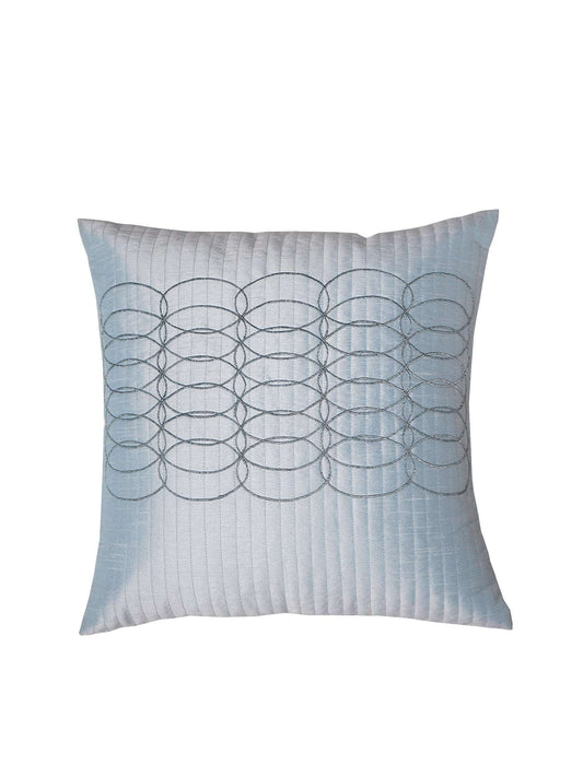 Cushion Cover Polyester Zari Embroidery with Self Quilting Sky Blue - 16"x16"