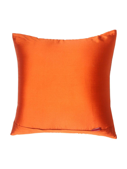 Cushion Cover Polyester Zari Embroidery with Self Quilting Orange - 16"x16"