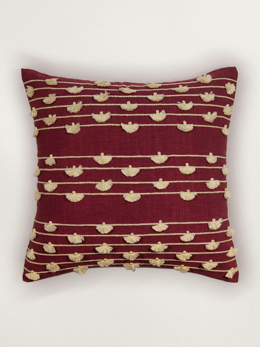 Cushion Cover Embroidered Polyester Blend Wine Red - 16" x 16"
