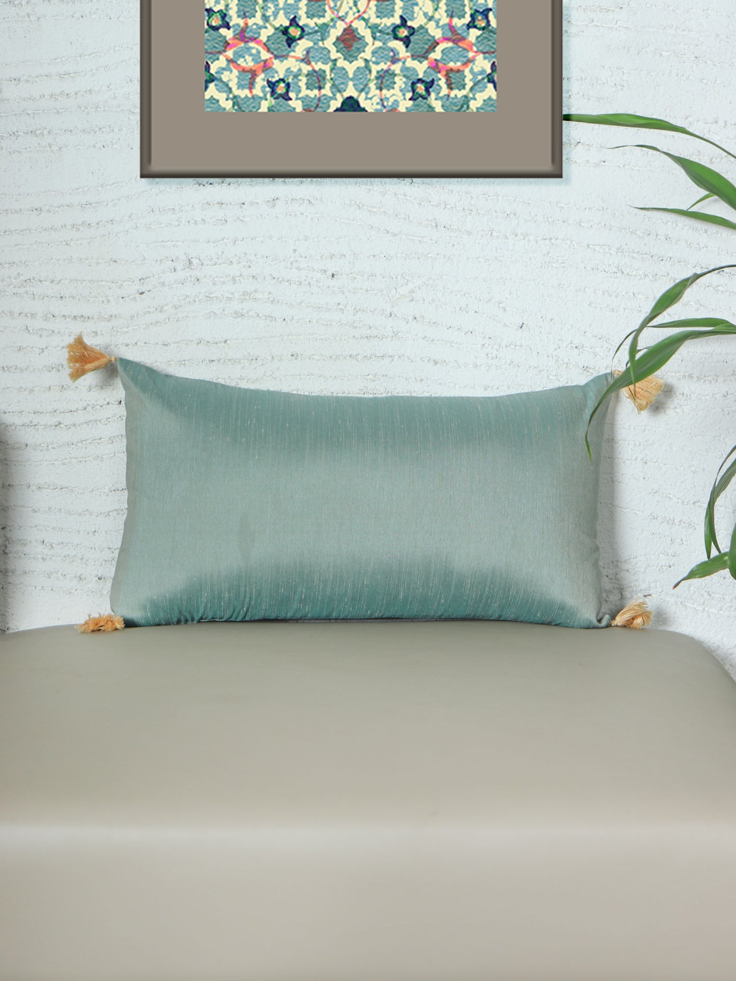 ZEBA World Rectangular Cushion Cover for Sofa - Lumbar Cushion | Tassels - Polyester | Green - 12x22in(30x55cm) (Pack of 1)