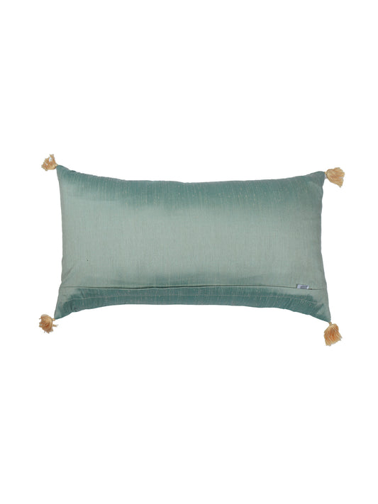 ZEBA World Rectangular Cushion Cover for Sofa - Lumbar Cushion | Tassels - Polyester | Green - 12x22in(30x55cm) (Pack of 1)
