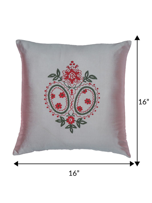 ZEBA World Square Cushion Cover for Sofa, Bed | Floral Motif Embroidery - Polyester | Grey - 16x16in(40x40cm) (Pack of 1)